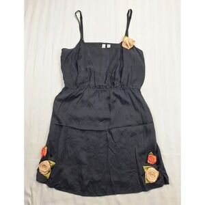 Anthropologie‎ Eloise Black Silk Rose Accents Slip Mini Party Suze Medium